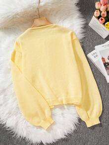 [Tops] Butter Yellow Knotted Long Sleeve Cardigan - Minimalism, Office Wear, Vintage, Simple, French Style. Women's Solid Color Knitted Cardigan Sweater, Can Be Worn Over Blouses, Plus Size Cute Open Cardigan - Yellow - View 3