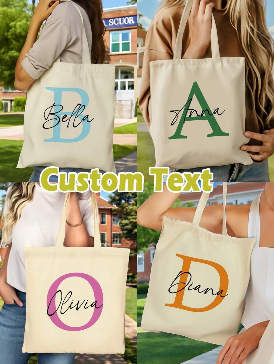 1 pièce Sac fourre-tout en canevas personnalisé pour la rentrée scolaire, nom personnalisé, sac à main, cadeau scolaire, cadeau de remise des diplômes, cadeau de fête, sac de plage, sac de mariée, sac en canevas pliable, unique, léger, grande capacité, décontracté, , convient pour sac à main, sac à bandoulière, détente urbaine