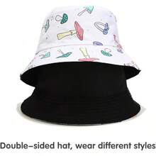 Unisex Reversible Bucket Hat For Beach And Fishing - Mushroom White - View 3
