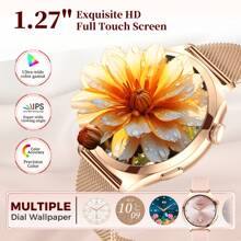 EIGIIS Montres connectées pour femmes, 1,27" Écran coloré, montre connectée sans fil (répondre/passer un appel) pour Android et iOS, tracker de fitness avec moniteur de sommeil, modes multisports, rappel, cadeau pour petite amie, simple, à la mode, classique, cadeau de fête