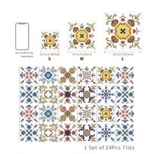 24PCS- Nrdic Bohemian Style Home Tile, Self-Adhesive Wall Stickers, Peel And Stick Wallpaper, Kitchen Bathroom Bedroom Living Room Dining Room, Waterproof, Oil And Moisture Proof, Decorative Tile Stickers, Wall Renovation Floor Stickers For Home Decor