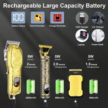 LQT 1/2/3pcs Set USB Rechargeable Electric Hair Clipper, Professional Precision Trimmer, Ergonomic Design, Cordless Efficient, For Beard, Sideburns And Full Body Grooming, Portable Lightweight Electric Shaver, Men's Wireless Trimmer, LED Display, Accurate Hair And Beard Cutting - Multicolor - View 7