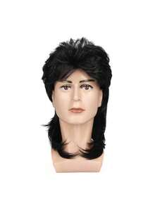 Pelucas de mullet para hombres | Perfectas para disfraces con temática de los años 80 y 90, looks de rockero punk, fiestas de discoteca y cosplay - Negro - Ver 4