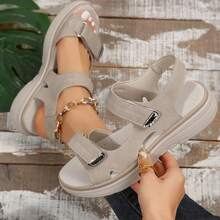 Summer 2025 Women's Soft Leather Sandals With Sporty Wedge Heels, Lightweight With  Fastening, Large Size Slippers For - Black - View 5
