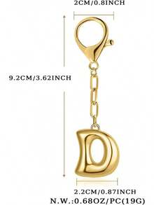 Initial Keychain Women Gold Bubble Letter Bag Charm Personalized Handbag Alphabet Keyrings Accessories - Letter D - View 8