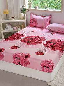 1pc Soft & Pretty Floral Pattern Fitted Sheet, Bedding, Breathable Home Use Children Fitted Sheet, Soft Fitted Sheet For Single Bed, Bedroom, Boys & Girls, All Seasons