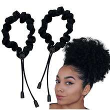 2 Pcs Adjust Satin Hair Scrunchies Women Girls, Adjustable Hair Ties Soft Than Silk 4c Girlie Thick Curly Natural Hair, Easy To Use Hair Accessories Afro Puff Loc Ponytails (Black) - màu đen - Xem 1