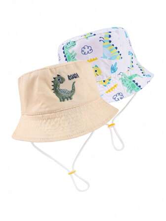 1 pieza Sombrero de cubo reversible con estampado de dinosaurio para niños, sombrero de cubo unisex de protección solar para uso diario al aire libre