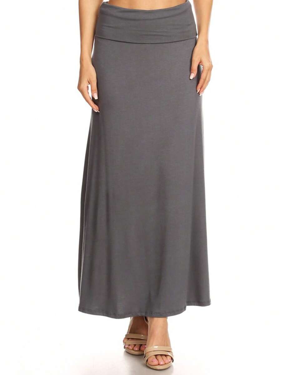 Chic Comfortable High Waisted Maxi Skirt Flowing A Line Design For Everyday Elegance - Charcoal - View 1