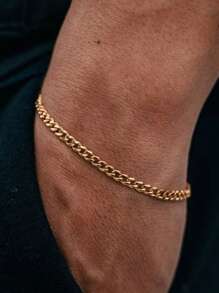 1 pièce Bracelet chaîne en acier inoxydable doré minimaliste, style classique et polyvalent pour hommes