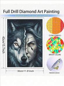Wolf And Face Full Round Diamond Art And Diy Diamond Painting Crafts For Home Wall Decor, Canvas Material, Halloween Theme,Frameless