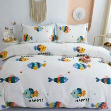 Printed Microfiber Bedding Set With Flat Sheet, Bedspread, And 1/2 Pillowcases, Available In Sizes 90*200 (Single), 135*200 (Double), 150*200 (Queen), And 180*200 (King). Suitable For Bedrooms, Student Residences, And Rented Apartments, It's Ideal For Students, Couples, And Families With Different Sleep Needs. - 小魚 - 查看 4