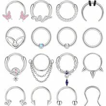 Milacolato 16Pcs 16G Septum Rings Hoop For Women Men Surgical Steel Dangle Septum Jewelry Septum Clicker Horseshoe Nose Rings Hoop Hinged Segment Daith Helix Tragus Cartilage Earrings Piercing - 彩色 - 查看 11