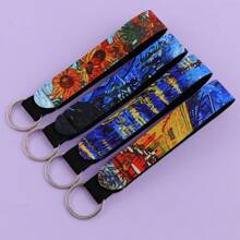 1个梵高钥匙扣腕带挂绳，向日葵星空装饰，适用于背包、手提包和衣服，是送给朋友、学校、汽车的完美配饰，可爱的哥特风Y2K万圣节配饰，教师节圣诞节礼物创意，带证件夹的包包配饰挂绳，汽车配饰，包包挂饰，汽车姐妹