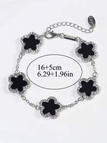 1pc Fashion Zinc Alloy Flower Decor Chain Bracelet For Women For Banquet Valentines,Mom,Mother,Mother's Day,Gift