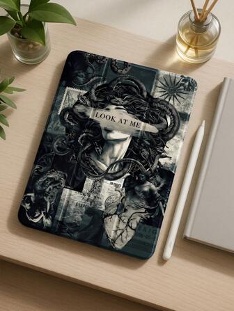 精美字母心形，黑色蛇头，马赛克风格彩绘图案，透明硅胶减震支架带笔槽，适用于 Galaxy Tab A8 10.5、S6 Lite 10.4、S7/S8/S9 英寸。支持睡眠唤醒，可作为节日礼物