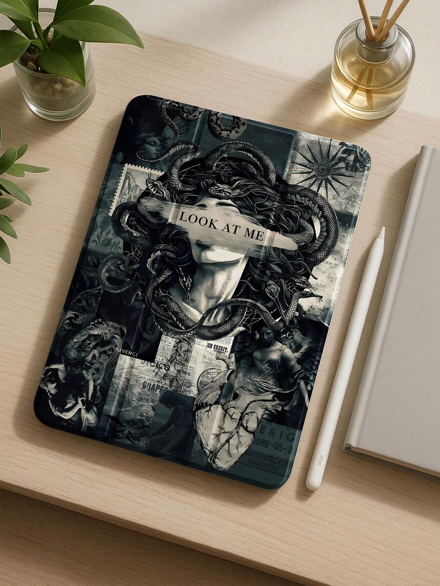 Wunderschönes Herz-förmiges Muster, schwarzer Schlangenkopf, mosaikartig bemaltes Muster, transparenter stoßabsorbierender Silikon-Halter mit Stiftschlitz, geeignet für Galaxy Tab A8 10.5, S6 Lite 10.4, S7/S8/S9 Zoll. Es unterstützt Sleep/Wake-Funktion und eignet sich als Urlaubsgeschenk - Verschiedenfarbig - Übersicht 1