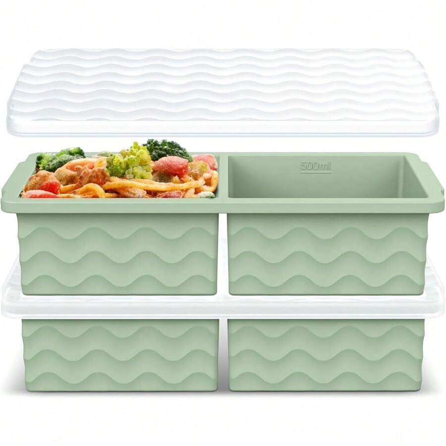 Local Delivery Silicone Freezer Tray With Lid - 2 Cup Soup Freezer Container Molds - Extra Large Ice Cube Tray - Silicone Freezer Food Molds For Freezing & Storing Soup, Sauce, Broth, Leftovers (2 Pack) - 綠色 - 查看 1