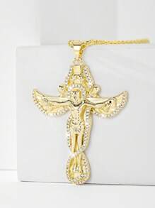 1 pièce Nouveau collier pendentif 2025 en cuivre hypoallergénique avec pierre en zircone, ailes d'ange et croix de Jésus. Convient comme cadeau pour la mère, la Saint-Valentin, les couples, les amis, les membres de l'église, la communion, le port quotidien et les fêtes, la prière