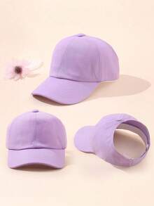 1pc Girls' Plain Snapback Cap, Solid Color Summer Sports Running Beach Vacation Travel Daily Ponytail Sun Ion Hat - Solid Color - View 23