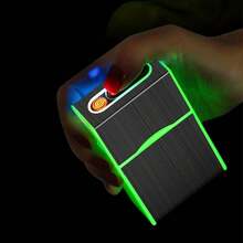 Pitillera con encendedor eléctrico, aleación de aluminio, Metal, recargable por USB, que brilla en la oscuridad - Negro - Ver 2