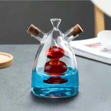 1pc Double Nozzle Glass Olive Oil And Vinegar Dispenser Oil Bottle, Cork 2 In 1 Clear Double Glass Kitchen Cooking Container, Suitable For Kitchen, Dining Room,School Supplies