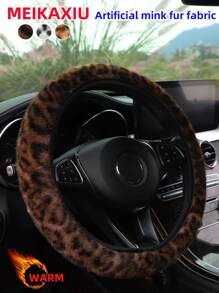 MEIKAXIU 1 pieza Cubierta del volante con estampado de leopardo de imitación de piel de visón esponjoso con forro de peluche, se ajusta a volantes de 14.5-15 pulgadas, apto para accesorios de interior de automóvil en invierno