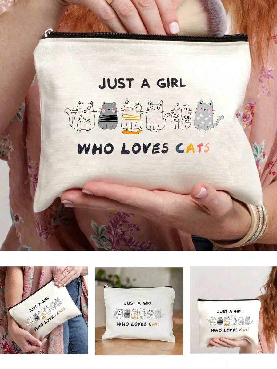 1 件女士猫咪化妆包，可爱猫咪主题女孩礼物，小型猫咪爱好者旅行化妆包，青少年女儿姐妹拉链袋，有趣的猫咪物品生日圣诞节装饰旅行必需品假期暑假返校学校用品包学校旅行包女士化妆包旅行用品 - 米色 - 查看 1