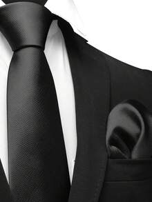 1 Set Men's Ribbed Tie & Pocket Square Set, Wedding Party Groom Tie Set - Royal Blue - View 3