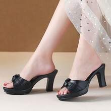 Las sandalias de tacón alto para mujer son zapatillas de tacón alto con punta abierta con boca de pez de moda, casuales y versátiles para el verano - Negro - Ver 2