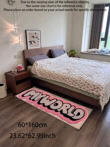 1 قطعة سجادة صوفية مزيفة بنمط نص "عالمي" مضحك، قابلة للغسل بالغسالة - بشكل غير متماثل، مناسبة لغرفة النوم، الديكور الداخلي، عيد الميلاد، ، عيد الأب - وردي بتصميم أحرف سوداء