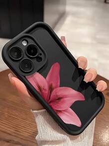 1pc Red Floral Pattern Soft TPU Shockproof Protective Phone Case, Fashion, Full-Body Protection, Compatible With IPhone 17/17 Air/17 Pro/17 Pro Max, 16/16E, 15/15 Pro/15 Pro Max, 14/14 Pro/14 Pro Max, 13/13 Pro/13 Pro Max, 12, 11