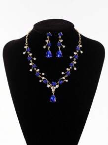 3pcs Set Luxury Rhinestone Flower Star Design Necklace & Earrings Jewelry Set, Elegant Decor For Women's Wedding, Party, Banquet, A Special Gift For Wife, Girlfriend, Family
