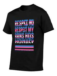 100% Cotton Funny Respect My Trans Homies Trans Pride T-Shirt Graphic Tee Casual Tops, Everyday Comfort, 1pc - màu đen - Xem 2