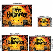 1pc Scary Halloween Hanging Banner, Bat Fly Over Graveyard Pattern Banner, Suitable For Halloween Party, Holiday Party, Home Decor, Perfect For Halloween Decoration