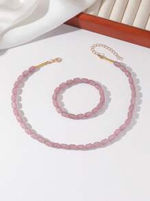 2pcs/Set Heart-Shaped Necklace + Bracelet, Fashionable And Sweet Style, Suitable For Summer Vacation, Dating, Friend Gifts, Versatile Casual Outfit