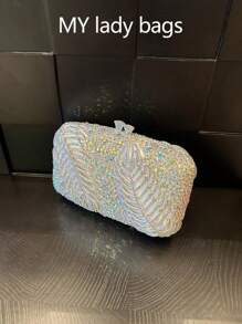 Diamond Wedding Luxury Wallet Design Clutch Bag, Women's Party Shoulder Bag, Leaf Hollow Pattern Evening Bag