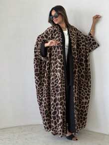 1 Pc Elegant Charming Printed Cuffs Robe Cardigan Abaya, Fashionable Beautiful Solid Color Women's Robe Dress Abaya, Suitable For Daily, Work, Travel, Party (Headscarf Not Included)