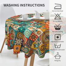 Boho Round Tablecloth 60 Inch, Bohemian Circle Table Cloth, Stain Resistance, Water Repellent And Wrinkle-Free, Colorful Tablecloth Decor For Home Kitchen Dining Party Patio Indoor And Outdoor Use - Black - View 6