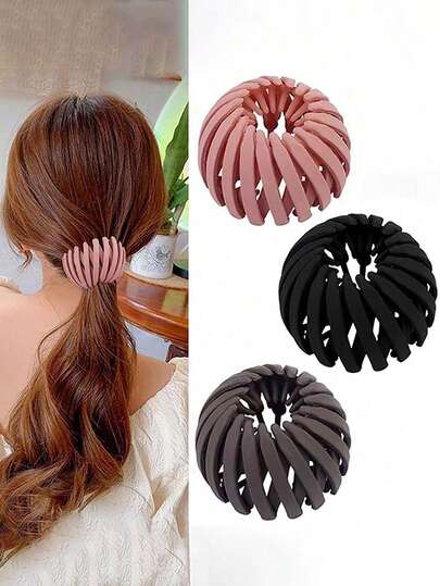 topshiny 2pcs Women's Elegant Bird Nest Magic Hair Clips - Solid Matte Ponytail Holders, Non-Slip Grips, Boho Elegant, School Stuff, Hairpin, Hair Accessories, Head Accessories