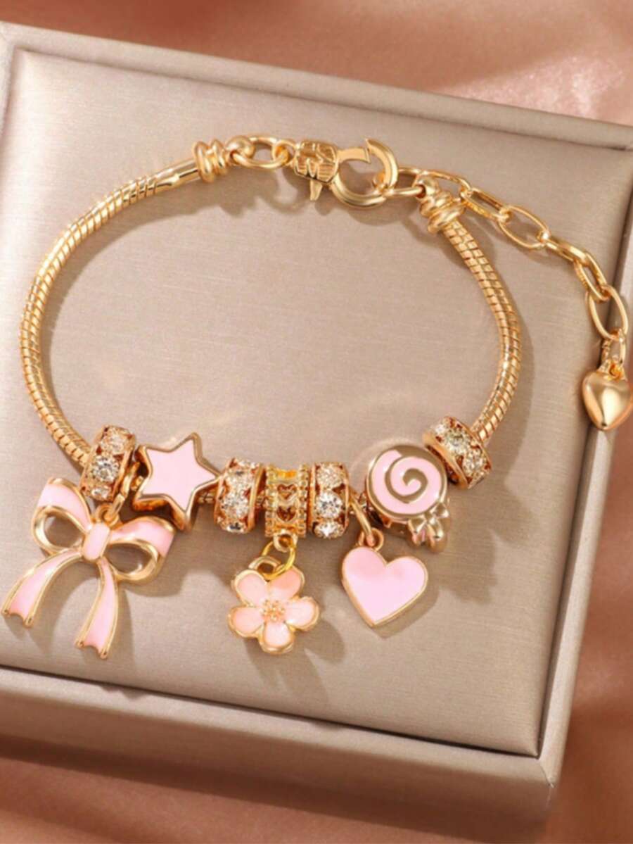 1pc Elegant Silver Non-Fading Heart Pendant Bracelet, Perfect For Valentine's Day, Anniversary, And Daily Fashion Wear - Multicolor 3 - View 1