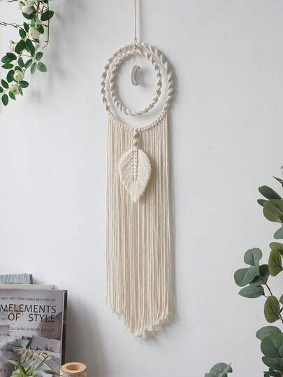 1pc Handmade Woven Wall Hanging Decor, Boho Style Tassel Dream Catcher, Home Apartment Wall Decoration, Perfect Housewarming, Yoga Studio Decoration (Lighting Not Included)