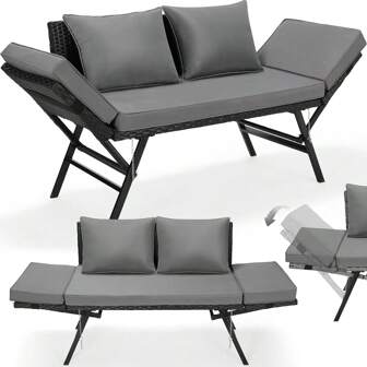 Mobili in polyrattan a 2 posti, divano da giardino in rattan con braccioli regolabili, divano da balcone resistente alle intemperie, panca da giardino resistente alle intemperie per giardino, balcone, terrazza