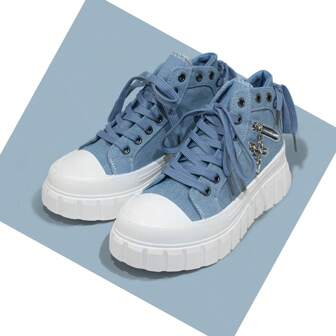 Chaussures de sport respirantes et confortables pour femmes à porter toute l'année, baskets mode à semelle épaisse pour un usage quotidien décontracté, chaussures montantes à lacets grande taille