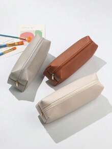 可折叠便捷 PU 化妆文具铅笔笔盒、铅笔盒、铅笔袋、书包、学校用品、返校 - 黑色 - 查看 3