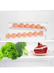 Transparent Egg Storage With Automatic Rolling Function, Double Layer Plastic Egg Holder - Side Sliding Organizing Rack - Transparent Kitchen Egg Storage Container Holds Approx. 14 Eggs