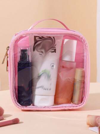 1pc Large Capacity PVC Transparent Zipper Cosmetic Bag, High-Quality Travel Toiletry Pouch