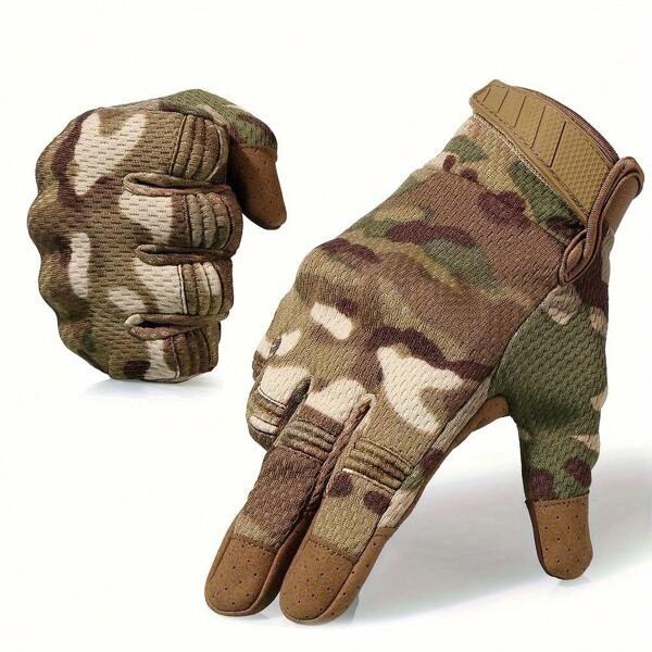 1 Pair Men's Outdoor Full Finger Touchscreen Tactical Gloves, Breathable Mesh Gloves For Outdoor Sports, Hiking, Cycling