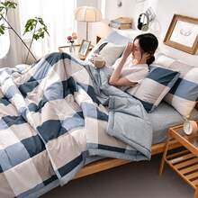 Summer Cooling Quilt, Ultra-Soft Cooling Quilt Lightweight, Breathable With Floral Print Design For All Seasons - Summer Comfortable Quilt Perfect For Bedroom Guest Room Sofa - 藍色格紋 - 查看 4