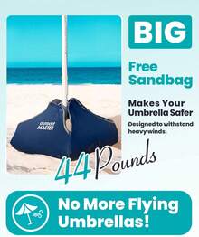 Beach Umbrella With Sand Bag - 6.5ft Beach Umbrella With Sand Anchor, UPF 50+ PU Coating With Carry Bag For Patio And Outdoor - Blue Striped - 藍色 - 查看 6
